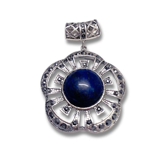 Antique Silver Genuine Lapis Lazuli Pendant for her Gemstone Pendant - Picture 4 of 11